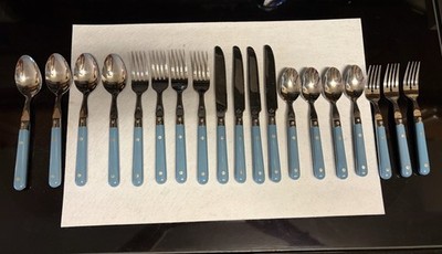 Stainless Korea Life Time Blue Handle Flatware Silverware - 19 In Set
