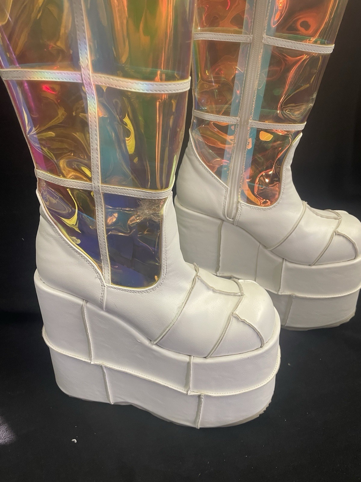 Demonia White Holographic Platform Boots Womens 7… - image 6