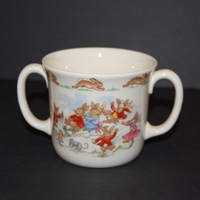 Royal Doulton BUNNYKINS 2 Handle Hug A Mug 1984 Golden Jubilee Sledding