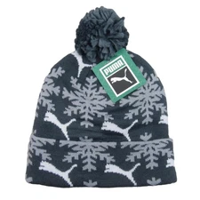 Puma Fair Isle Snowflake Pom Beanie Cap Unisex One Size Fit Grey NEW