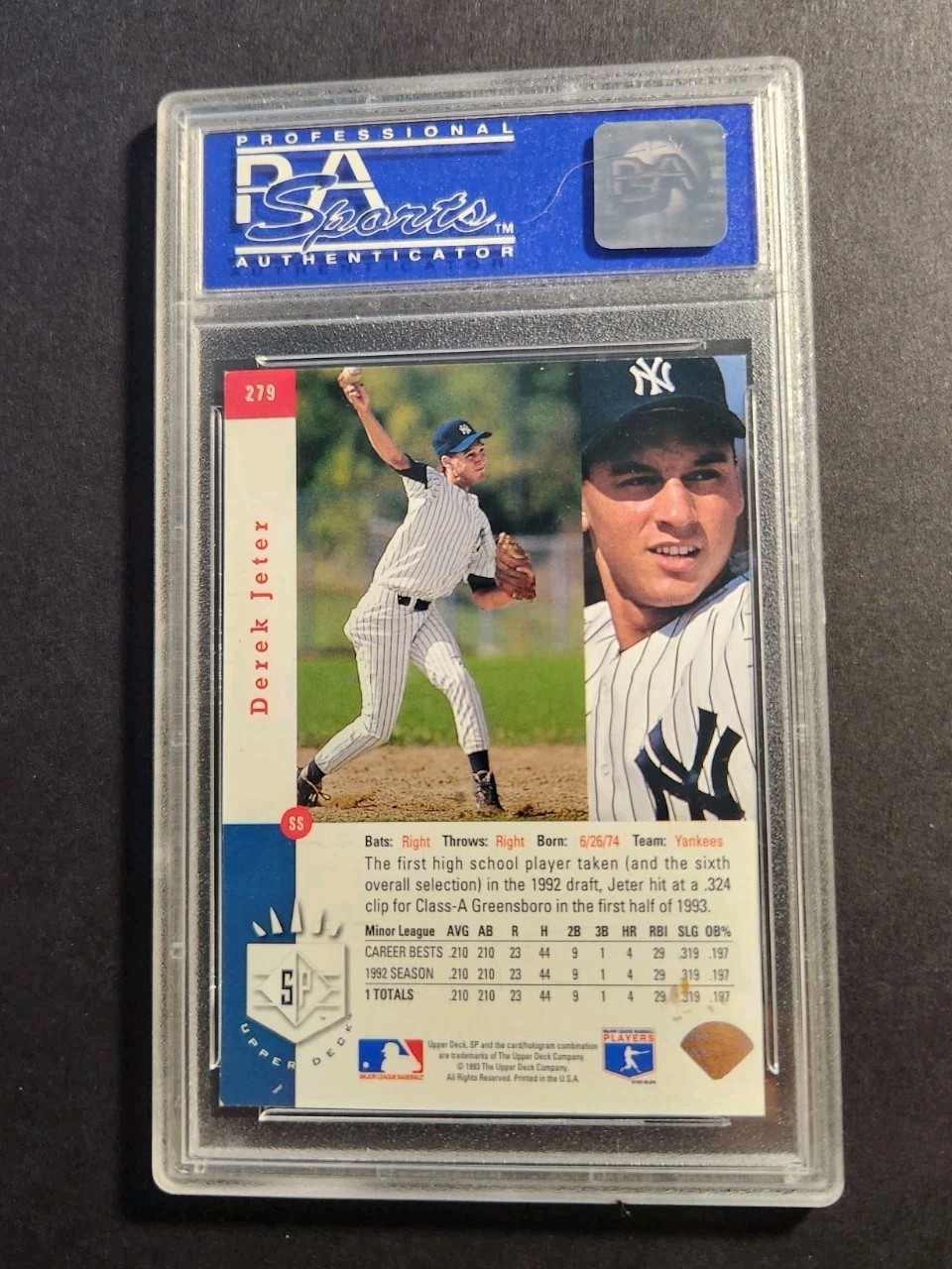 1993 SP Derek Jeter Foil Rookie Card #279, Graded PSA 8  view 2