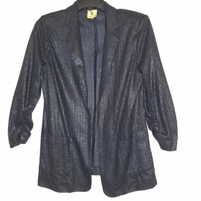 Valentine's Kasper Sequin Open Front Blazer Jacket PL Black Dark Academia
