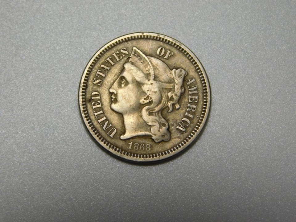 OLD US COINS 1868 THREE 3 CENT NICKEL - Image 2 of 4