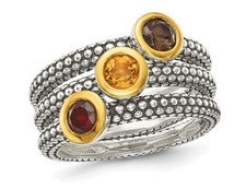 2/3 Carat ctw Citrine, Garnet and Smoky Quartz Ring in Sterling Silver