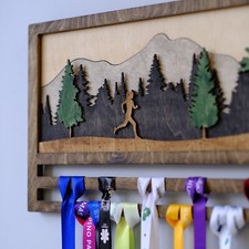 Correr Mujer Maratón Medallas Exhibición Colgador Pintura Maderas, Madera Corredor Regalo