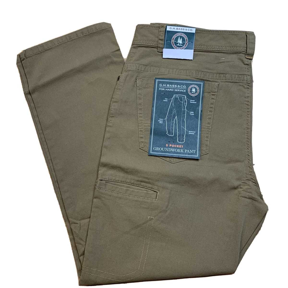 G.H. Bass For Hard Service Groundwork Men's Stretch 5-Pocket Pants 38x29 Tan