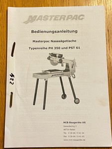 Bedienungsanleitung MCB Masterpac PH 350 / PST 61 Nassägetisch #224 | eBay