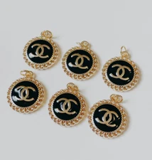 Vintage Designer CC Black & Gold Button STAMPED | 6 PC Bundle