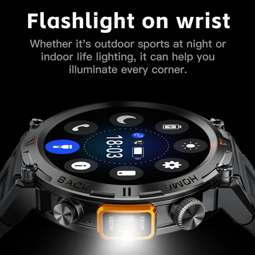 Smart Watch For Men Military Watch Touch With LED Flashlight, 1.45" HD Outdoor - Picture 6 of 22