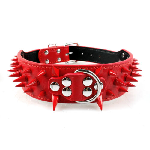 2" Wide Spiked Studded Leather Large Dog Collar for German Shepherd Pitbull S-XL - Picture 17 of 28