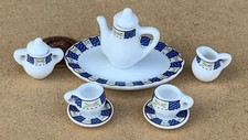 Dolls House Tea Set Ceramic Blue & White 10 Piece Hand Painted 2103 tumdee