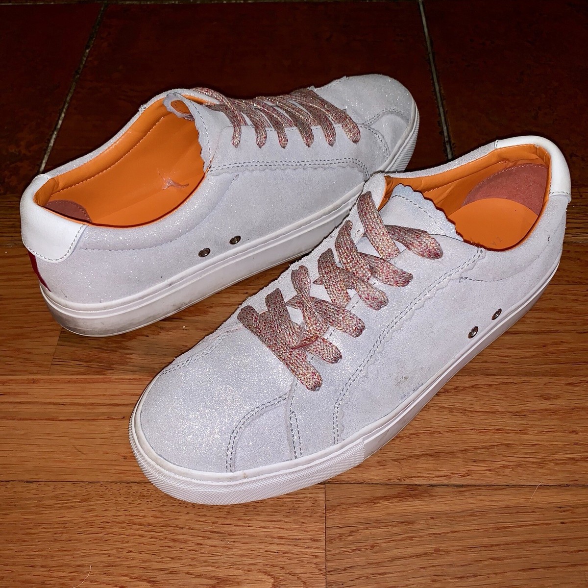 $90 Zara Woman 39 US Silver Glitter Metallic Suede Lace Up