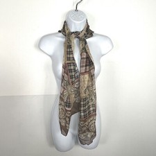 Rectangle Scarf Tan Pink Brown Plaid Paisley Lightweight Heritage Boho VINTAGE