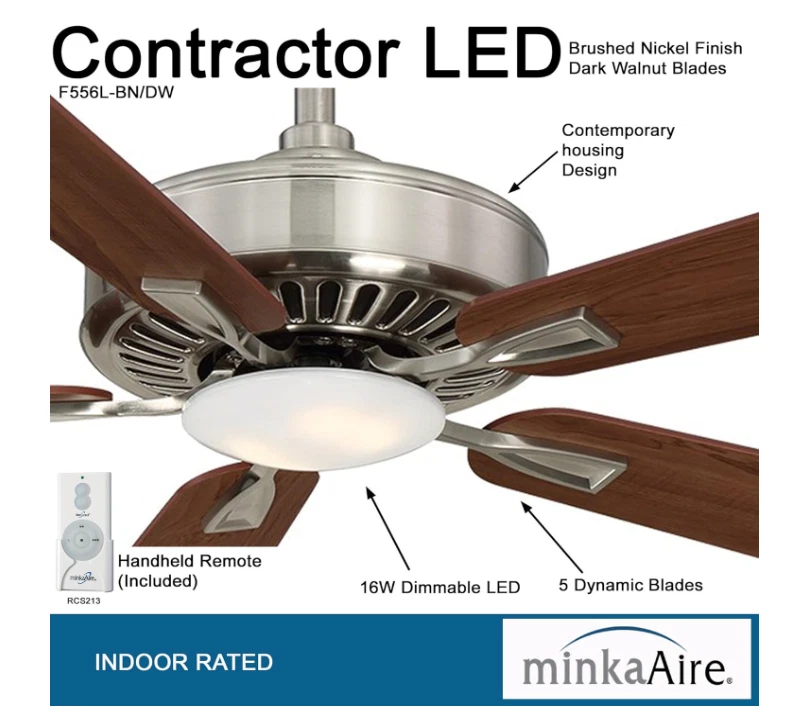 Minka Aire LED 52" Ceiling Fan F556L-BN/DW Brushed Nickel, Dark Walnut blades - Image 2 of 4