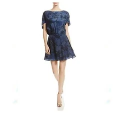 Halston Heritage 100% Silk Blue Sunburst Floral Mini Dress