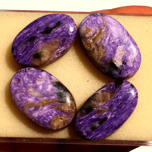 4 Pcs Natural Russian Charoite Top Quality 30mm-32mm Oval Cabochon Gemstones Lot - Picture 4 of 13