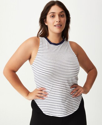 MSRP $20 Cotton On Women's Active Curve Hem Tank Navy Stripe Size Small