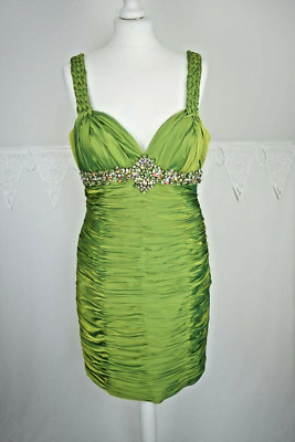 Terani Couture apfelgrün gerafft Schmuck verziert drapiert Kleid Gr. 12