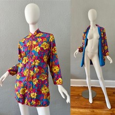 Vintage 60s 70s Colorful SILK Asian Oriental Style CHEONGSAM Snap Jacket S/M