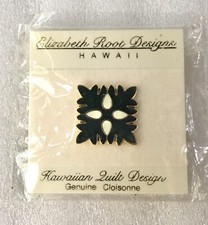 Elizabeth Root Hawaiian Quilt Breadfruit Leaf Cloisonné Lapel Pin 94 VINTAGE NEW