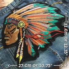 Native American Indian Motorcycle Biker Iron on Embroidered Large Back patch XL 