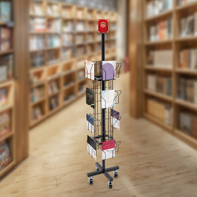 4 Tier Rotating Greeting Card Rack 16 Pocket Post Card Rack 360° Swivel Wheel