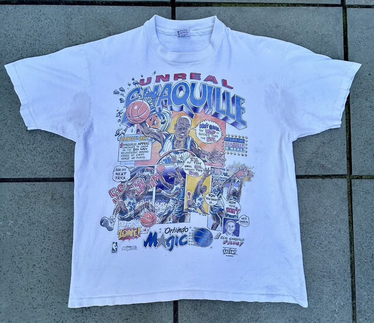 VINTAGE UNREAL SHAQUILLE ORLANDO MAGIC NBA COMIC SALEM SHIRT SIZE 