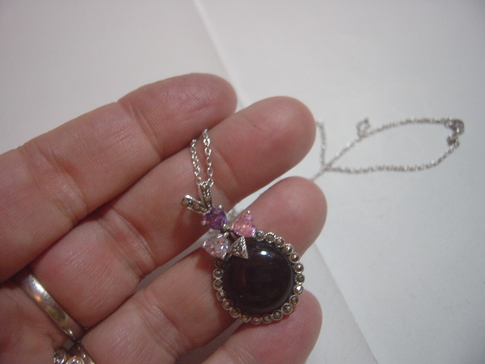 superb-Solid Silver chain & unusual genuine onyx-… - image 7