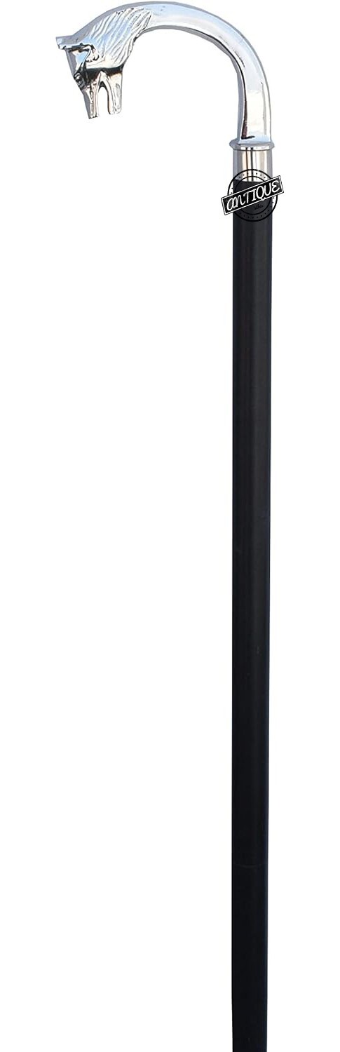 SILVER WOLF HANDLE SOLID HANDMADE CANE STICK STEA… - image 3