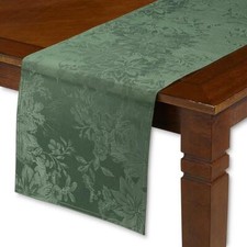 Trim A Home Christmas Holiday Damask Poinsettia Green Table Runner