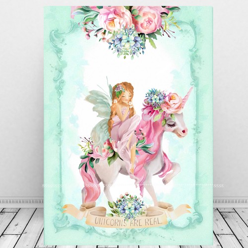 Bonita imagen de arte de pared de unicornio y hadas regalo/regalo para niños/decoración de habitación - Imagen 3 de 3