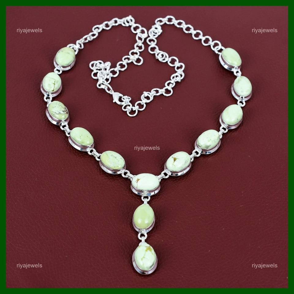 Venta Día de la Madre Crisoprasa Limón Natural Nuevo Collar Cadena Joyería Plata 925 Foto 2 de 4