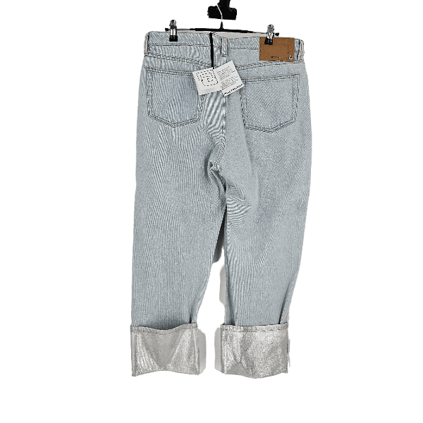 パンツ PACO RABANNE Denim Jeans Paco Rabanne Jeans Blue Light Wash Metallic Cuffed Hem Crop