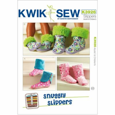 Kwik Sew 3926 4380 Snuggle Slippers Fuzzy Warm Easy Snuggly Gift Bootie Pattern