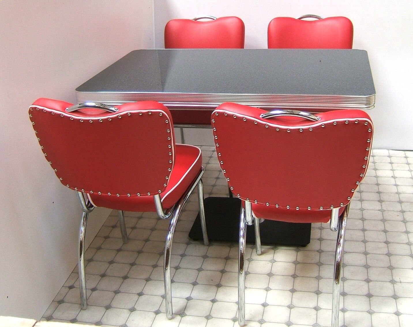 Retro 50s Us Diner Furniture Kitchen Table 4 Chairs Restaurant Seating Set Red Ebay