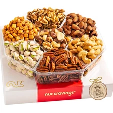 NUT CRAVINGS - Holiday Christmas Mixed Nuts Gift Basket in Red Gold Box 7 Ass...