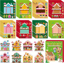 Christmas Make-A-Face Sticker Sheet - 40Pcs Gingerbread House Stickers for Kids