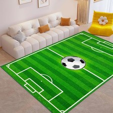 Washable Low Pile Soccer Rug 5x7- Soccer Field Mat for Boys Bedroom, Non-Slip Sp
