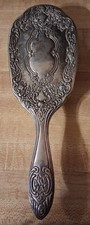 Vintage Hair Brush Silver Plate Vanity Dresser Ornate Raised Design Floral Heavy