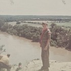 Vintage Color Photo Snapshot of BSA Scout Member Looking Over Lake 1960s