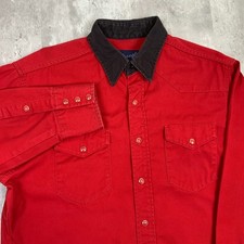 Vintage Wrangler Brushpopper Shirt Mens Large Red Pearl Snap Long Sleeve 90s USA