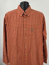 Columbia Shirt XLT TALL Orange Plaid Outdoor Pocket Long Sleeve Casual Men *