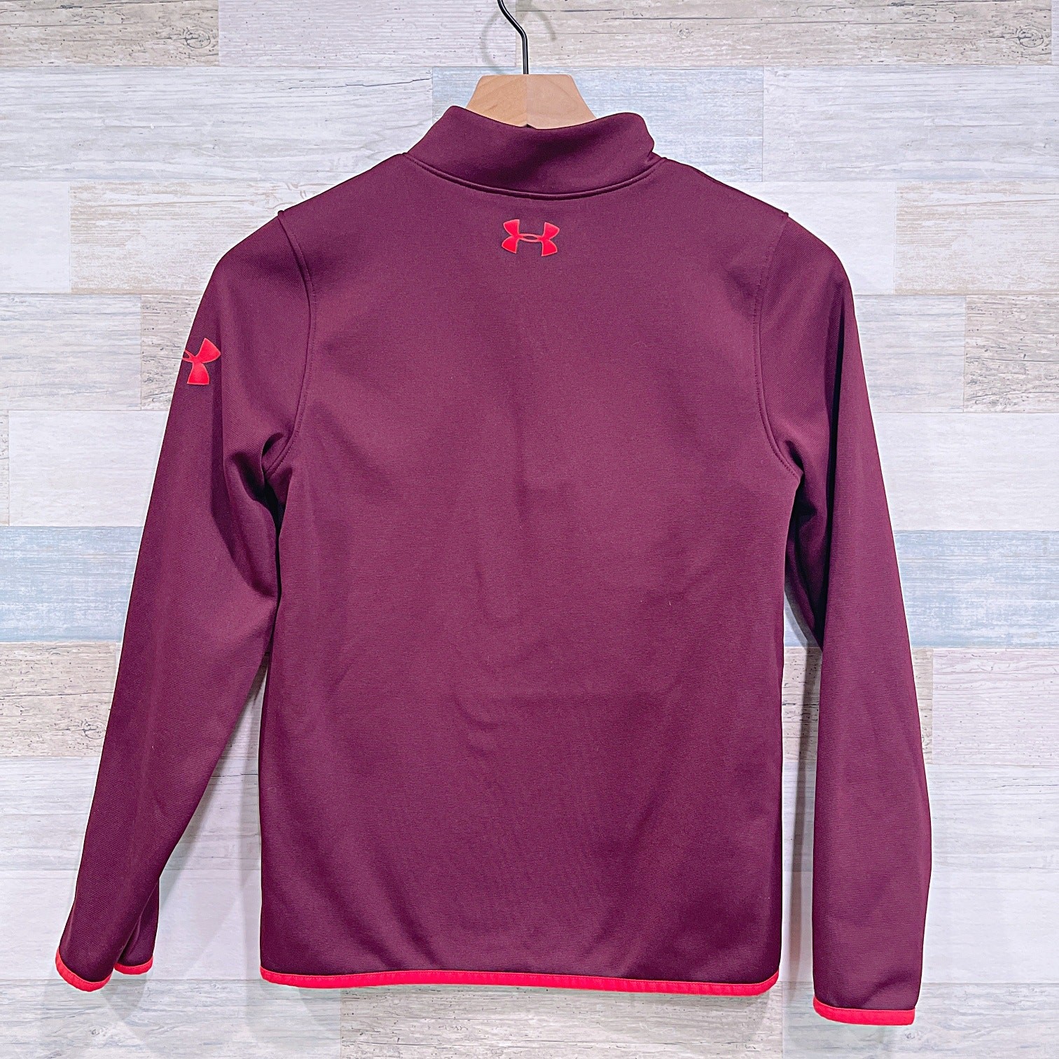 Under Armour Performance Fleece Pullover Jacket Burgundy 1/4 Zip Boys Large thumbnail 3