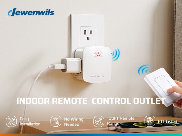 DEWENWILS Wireless Remote Control Outlet 15A Wall Switch No Wiring 100FT