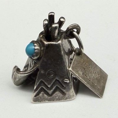 Vintage Bell Trading Sterling Silver Turquoise Teepee Indian Charm Cali Souvenir