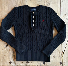RALPH LAUREN POLO Girl's Navy Blue Cable Knit Cotton SWEATER Sz L 8-10