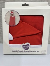 Swaddle Blanket  Beanie Hat Red White Baby Muslin Breathable 100 Cotton Unisex