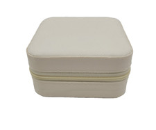 Small CREAM Zippered Travel Jewelry Case Faux Leather Great for Purse Trip NEW 