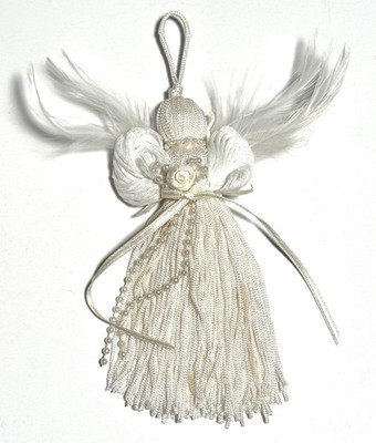 Vintage Tassel Angel ornament With Feather Wings White 6.5 