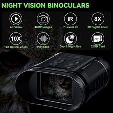 Night Vision Goggles - 5W Upgraded 4K HD IR Binoculars - 8X Digital Zoom, Rec...